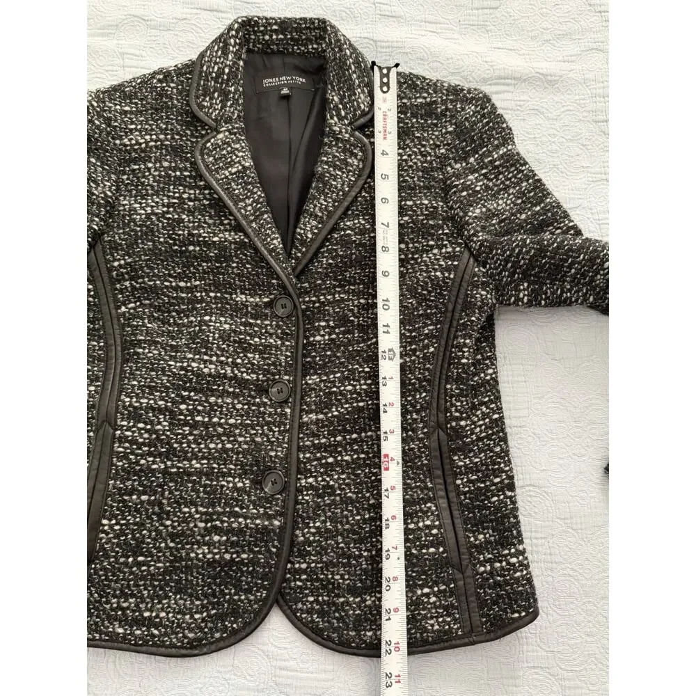 Jones New York Collection Petite Jacket Blazer Black‎ Tweed Women’s Size 8 P